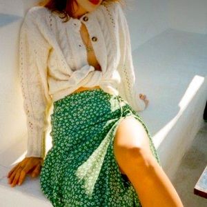 Rouje Paris Green Floral Midi Wrap Skirt